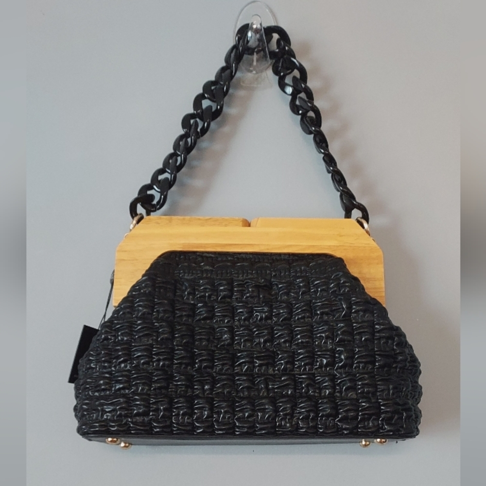 BC Handbags Quilted Wooden And Removable Shoulder Chain  Handbag